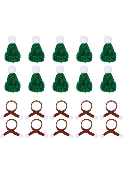 20 Adet Mini Noel Baba Şapkaları Noel Eşarp Şarap Şişesi Dekorları Minik Atkılar El Sanatları Yün Kap Küçük Bebek Dekor (Yurt Dışından)