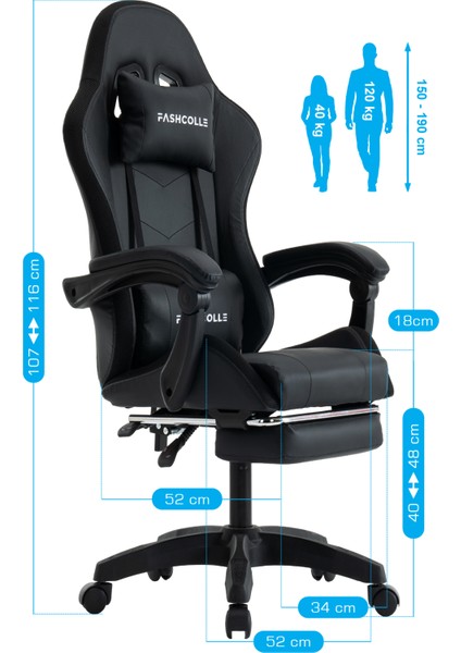 Black Star Işıklı - Masaj Özellikli Oyuncu Koltuğu Black