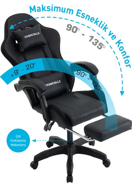 Black Star Işıklı - Masaj Özellikli Oyuncu Koltuğu Black