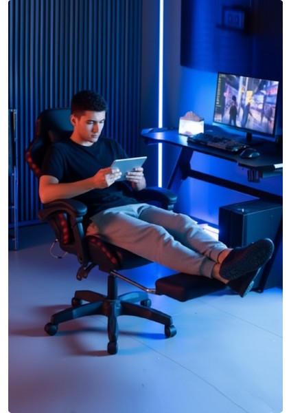 Black Star Işıklı - Masaj Özellikli Oyuncu Koltuğu Black