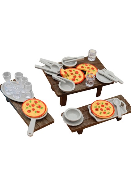 1/18 Minyatür Barbekü Masaları ve Sandalyeler Pizza Şarap Bardakları Bebek Ev Mobilyaları Masa Dekorasyon Oyuncaklar (Yurt Dışından)