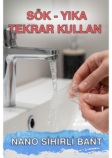 Nano Sihirli Bant 19 mm x 1 mt / Şeffaf / Sök Yıka Tekrar Kullan fiyatları