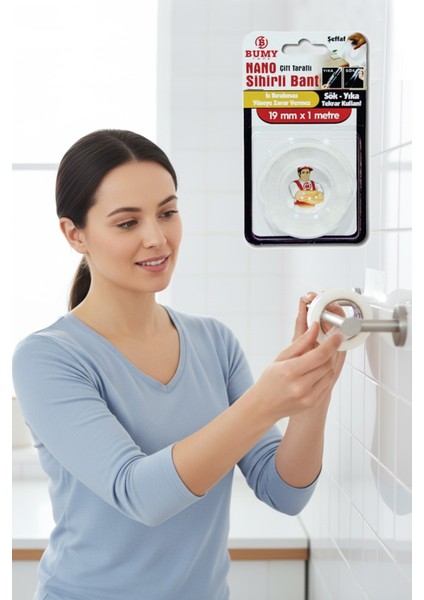 Nano Sihirli Bant 19 mm x 1 mt / Şeffaf / Sök Yıka Tekrar Kullan modelleri