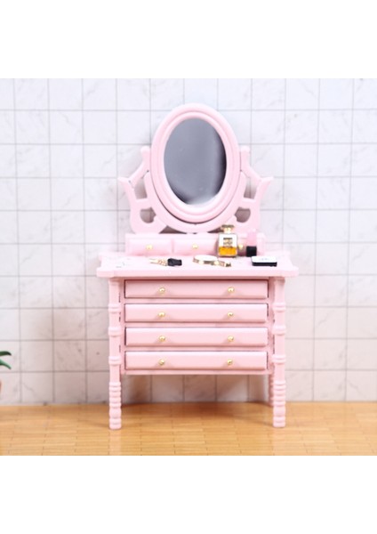 1:12 Minyatür Ahşap Makyaj Tuvalet Masası Ayna Çekmeceli Yatak Odası Mobilyası Pretend Mobilya, Pembe (Yurt Dışından) indirimleri