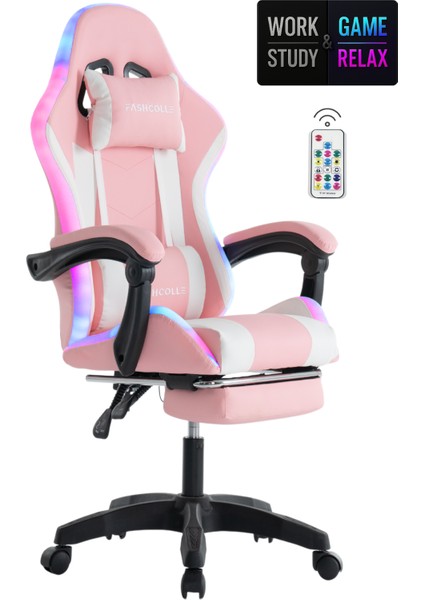 Pink Star Işıklı - Masaj Özellikli Oyuncu Koltuğu Pembe-Beyaz
