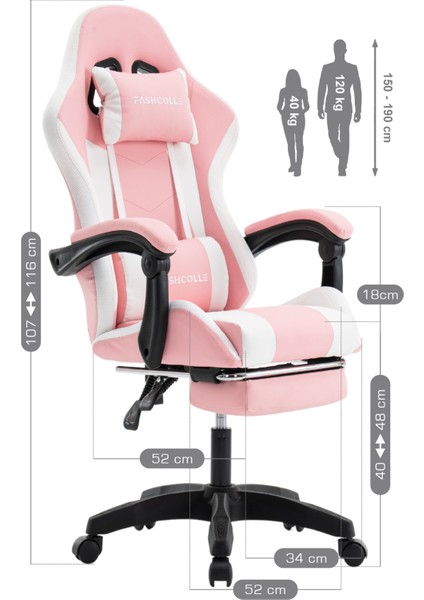 Pink Star Işıklı - Masaj Özellikli Oyuncu Koltuğu Pembe-Beyaz