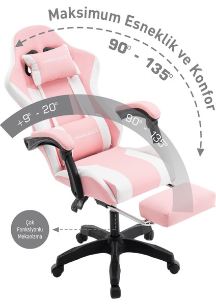 Pink Star Işıklı - Masaj Özellikli Oyuncu Koltuğu Pembe-Beyaz