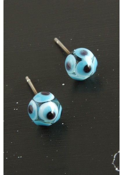 Resveq Nazar Top Cam Küpe-Açık Mavi