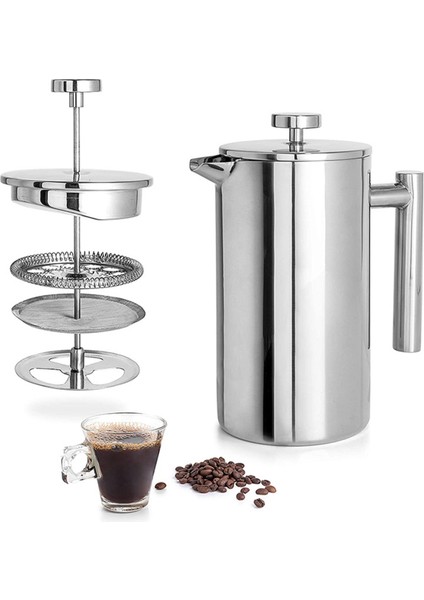Paslanmaz Çelik Fransız Pres Kahve Makinesi 600ML Çift Duvarlı Yalıtımlı Fransız Pres Çay Demleyici Kahve Presi (Yurt Dışından) fiyatları