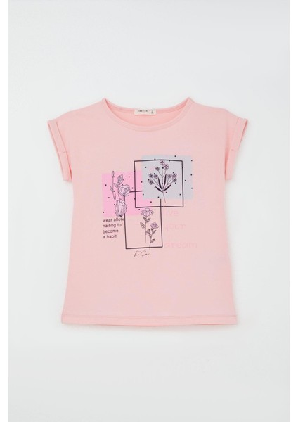 Kız Çocuk Pantolonlu Takım Çiçek Baskılı Yırtmaçlı 6-12 Yaş, Pembe