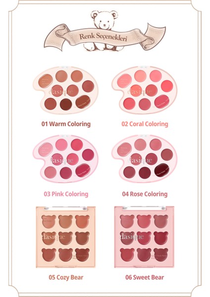 9 Renkli Ruj & Allık Paleti Dasıque Mood Painting Lip & Cheek Palette (#06 Sweet Bear)