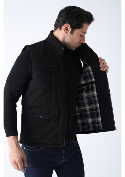 Erkek Kışlık Yelek Pamuklu Kapitoneli Dört Cepli
