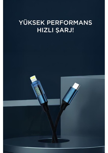 U22 Type-C To Lightning 27W Hızlı Şarj Kablosu LED Ekranlı Dayanıklı Örgü Kablo fiyatları