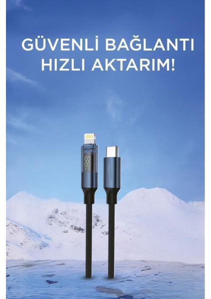 U22 Type-C To Lightning 27W Hızlı Şarj Kablosu LED Ekranlı Dayanıklı Örgü Kablo fırsatları
