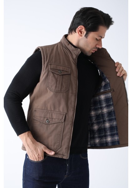 Erkek Kışlık Yelek Pamuklu Kapitoneli Dört Cepli