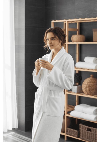 Kadın Havlulu Banyo Bornoz Takımı %100 Pamuklu Beyaz fiyatları
