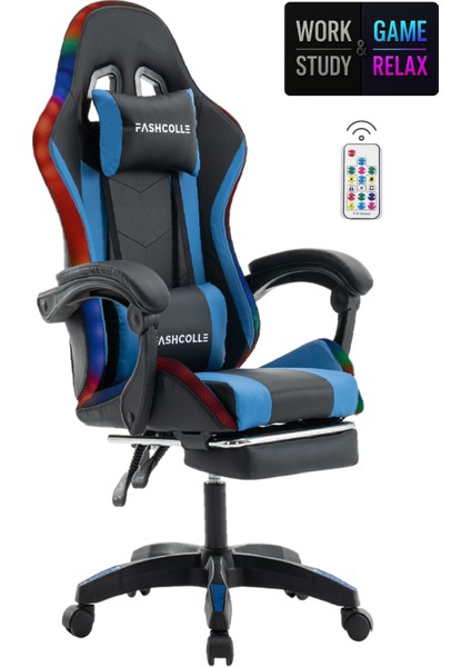 Blue Star Işıklı - Masaj Özellikli Oyuncu Koltuğu Mavi-Siyah