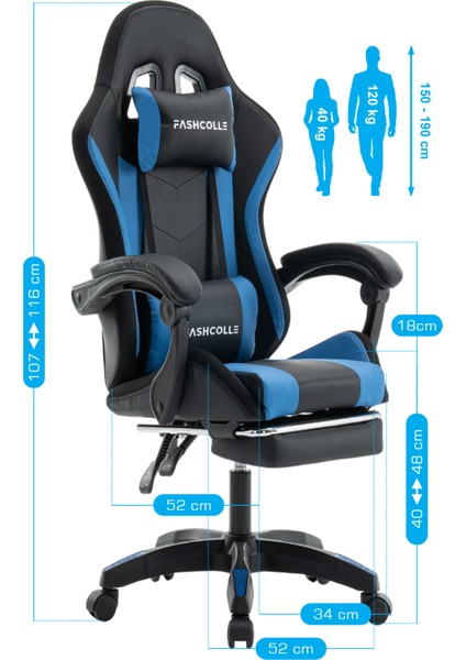 Blue Star Işıklı - Masaj Özellikli Oyuncu Koltuğu Mavi-Siyah