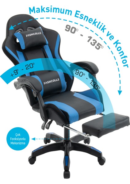 Blue Star Işıklı - Masaj Özellikli Oyuncu Koltuğu Mavi-Siyah