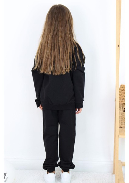 Kız Çocuk Eşofman Takım Lig Temalı Ön Kısmı V Dikişli 5-10 Yaş, Siyah