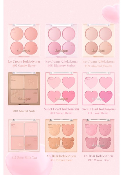 Karıştırılabilir Renk Tonlarına Sahip 4lü Allık Paleti Dasıque Blending Mood Cheek (#14 Love Heart)