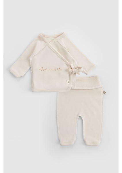 Ters Dikişli Organik Pamuk Ekru Prematüre Kruvaze Takım