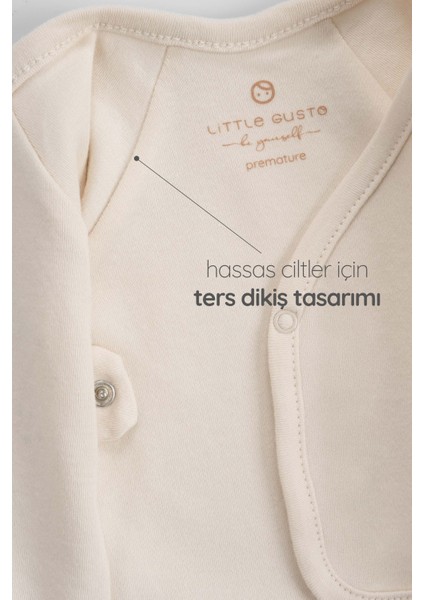 Ters Dikişli Organik Pamuk Ekru Prematüre Kruvaze Takım