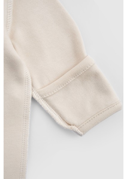 Ters Dikişli Organik Pamuk Ekru Prematüre Kruvaze Patikli Tulum