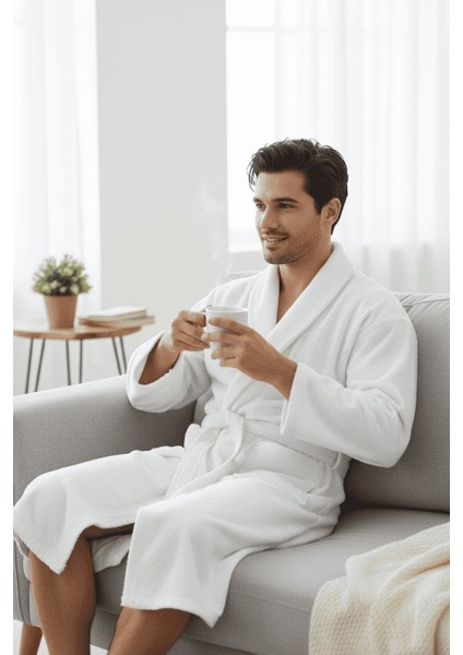 Erkek Havlulu Banyo Bornoz Takımı %100 Pamuklu Beyaz fiyatları