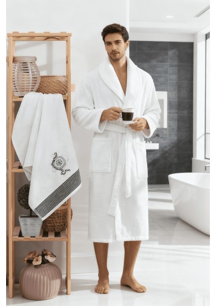 Erkek Havlulu Banyo Bornoz Takımı %100 Pamuklu Beyaz modelleri