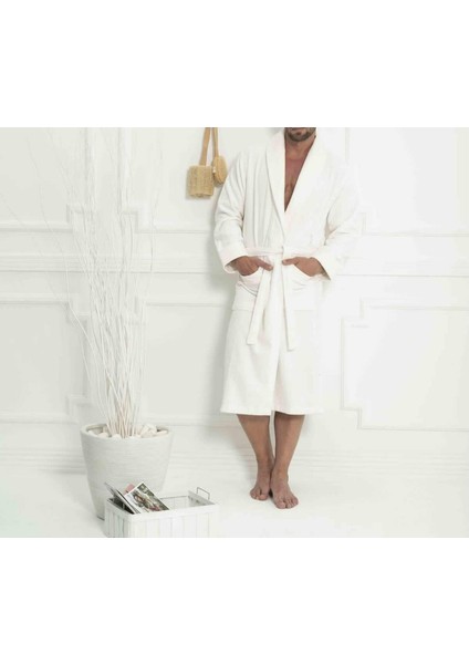 Erkek Havlulu Banyo Bornoz Takımı %100 Pamuklu Beyaz