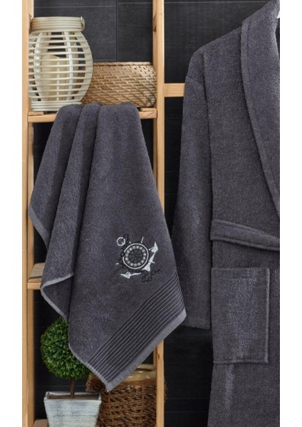 Erkek Havlulu Banyo Bornoz Takımı %100 Pamuklu Antrasit modelleri