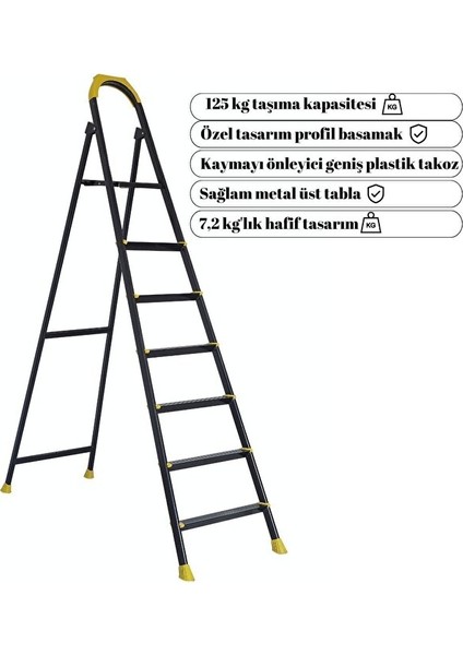 Ze Hardy 6+1 Basamaklı Özel Tasarım Hafif Merdiven (Kaymaz Papuçlu) Paslanmaz