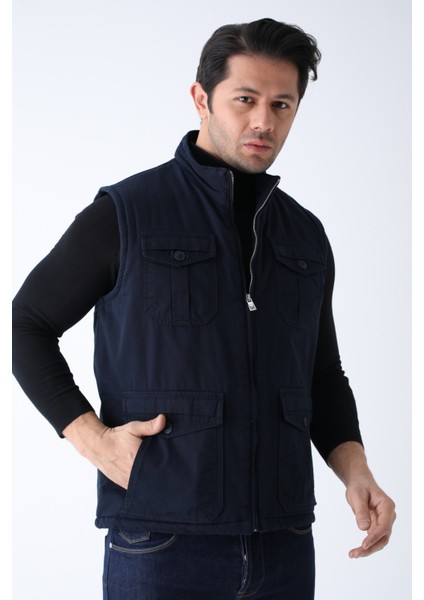 Erkek Kışlık Yelek Pamuklu Kapitoneli Dört Cepli