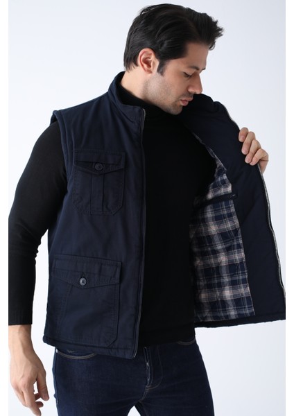 Erkek Kışlık Yelek Pamuklu Kapitoneli Dört Cepli