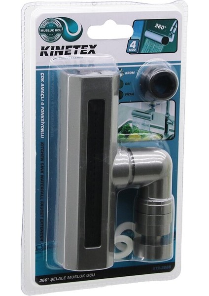 Antrasit Gri Geniş - Şelale 4 Fonksiyonlu 360 Derece Oynar Başlık Perlatör Musluk Ucu KTX-3288 (5131)