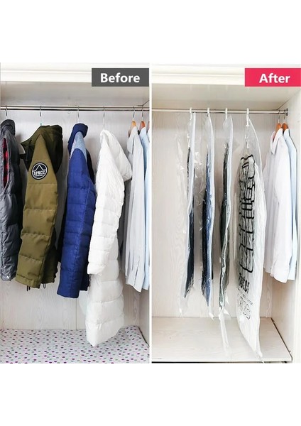 S 90CMX67CM Yerden Tasarruf Asılı Vakum Torbası Elbise Elbise Anti-Toz Dolap Saklama Çantası Mühür Sıkıştırma Organizatör Askı ile (Yurt Dışından) fiyatları