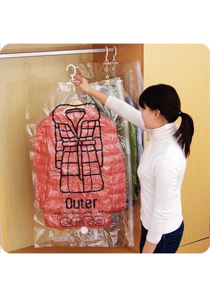 S 90CMX67CM Yerden Tasarruf Asılı Vakum Torbası Elbise Elbise Anti-Toz Dolap Saklama Çantası Mühür Sıkıştırma Organizatör Askı ile (Yurt Dışından) fırsatları