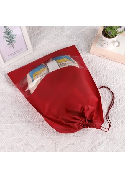 Kırmızı-Desensiz L 32 x 44 cm 1 Adet Ayakkabı Saklama Çantası Toz Geçirmez Bavul Bezi Çorap Tutucu (Yurt Dışından)
