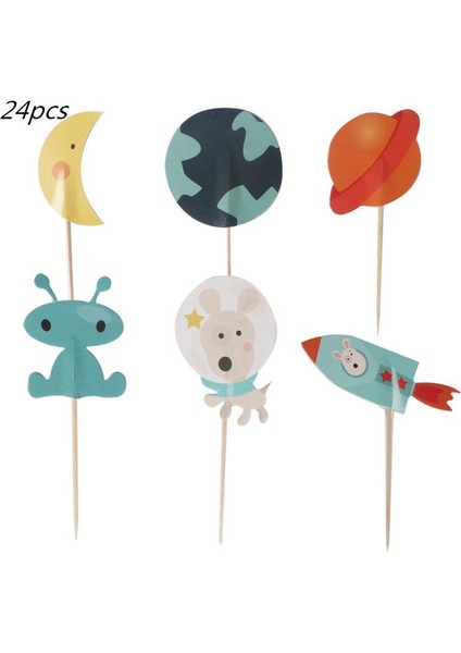 Kek Topper 24 Adet Patlamış Mısır Kutusu Çocuklar Için Astronot Uzay Gemisi Güneş Uzay Doğum Günü Partisi Bebek Duş Parti Malzemeleri Hediye Çantası Aperatif Dekorasyon (Yurt Dışından)