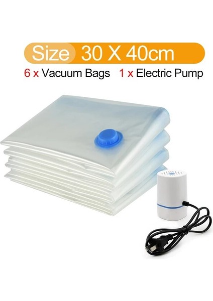 Set 6 Vakum Saklama Torbaları Sıkıştırılmış Çanta Elektrikli Pompa Yerden Tasarruf Sıkıştırma Seyahat Mühür Organizatör Giysi Yastıklar Yatak Dolap (Yurt Dışından)