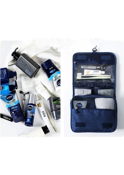 Kuş Mavi Yerden Tasarruf Sağlayan Seyahat Kozmetik Çantası Bayanlar Su Geçirmez Kozmetik Çantası Yıkama Saklama Çantası Asılı Kuru ve Islak Ayırma Saklama Çantası (Yurt Dışından) modelleri