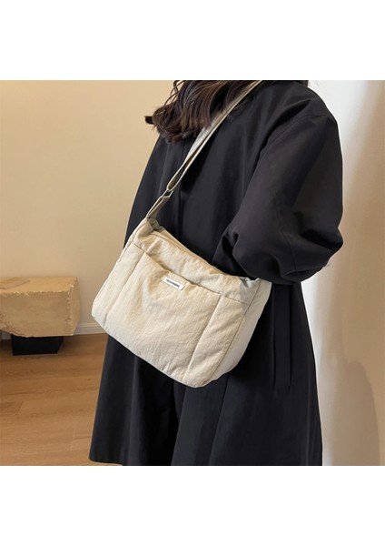 Bej Yeni Moda Uzay Yastıklı Pamuk Kadın Omuz Çantaları Kış Naylon Aşağı Kapitone Shopper Askılı Çanta Kadın Crossbody Çanta Kılıfı (Yurt Dışından) fiyatları