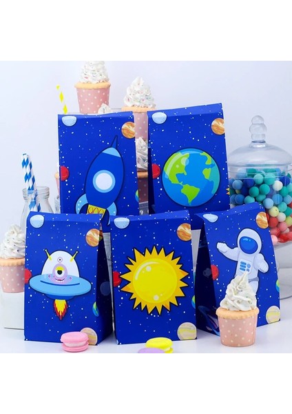 SPACE-0507-L-5 Adet Uzay Doğum Günü Partisi Kağıt Torbalar Hediye Çantası Şeker Hediyeler Için Favor Kutusu Astronotlar Roket Evren Temalı Etkinlik Ikram Çantası Özel (Yurt Dışından) modelleri
