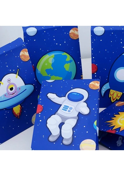 SPACE-0507-L-5 Adet Uzay Doğum Günü Partisi Kağıt Torbalar Hediye Çantası Şeker Hediyeler Için Favor Kutusu Astronotlar Roket Evren Temalı Etkinlik Ikram Çantası Özel (Yurt Dışından) fırsatları