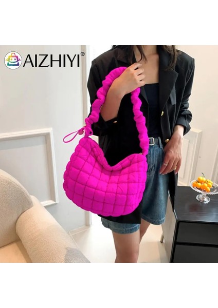 Yeşil Kadın Crossbody Çanta Pilili Bulut Kapitone Onay Bayan Çanta Uzay Pamuk Moda Basit Büyük Kapasiteli Rahat Alışveriş Çantası (Yurt Dışından) fiyatları