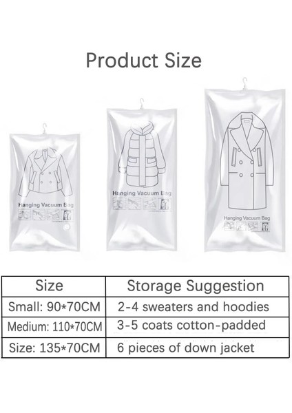 Sıkıştırma Torbası 70CM-110CM 1 Adet Dolap Asılı Organizatör Vakum Torbası Elbise Saklama Çantası Askı ile Yerden Tasarruflu Şeffaf Mühür Çanta Dolap Sıkıştırılmış Çanta (Yurt Dışından) indirimleri