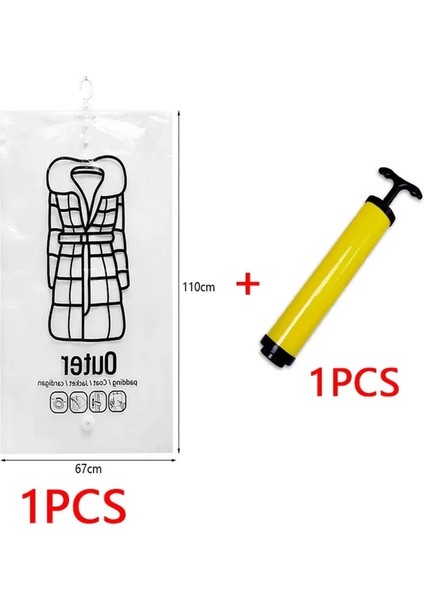 110X67CM Set 1 Vakum Askılı Saklama Torbaları Yerden Tasarruflu Giysiler Sıkıştırma Vakum Kapakları Yeniden Kullanılabilir Dolap Vakum Saklama Torbası Aşağı Giysiler (Yurt Dışından)