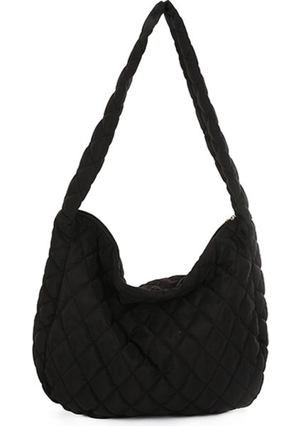 Siyah Kadın Omuz Çantaları Kış Uzay Aşağı Çanta Bulut Omuz Çantası Kadın Saf Renk Kapitone Büyük Crossbody Çanta (Yurt Dışından)