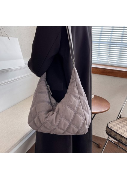 Zeytin Yeşili Bir Moda Yastıklı Naylon Kadın Omuz Çantası Uzay Pedi Aşağı Pamuk Alışverişçi Crossbody Çanta Bayan Kadın Kış Kapitone Hobo Çanta (Yurt Dışından) indirimleri